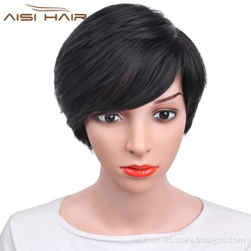 Aisi Hair Top Quality Synthetic Pixie Cut Short Black Wigs For Black Women Heat Resistant Fiber